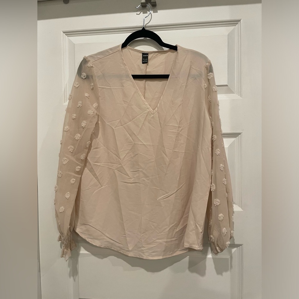 SHEIN- Tan Swiss Dot Blouse- Size Large